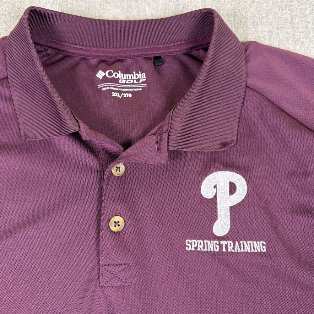 Columbia Golf Polo Men Sz 2XL/2TG Maroon Phillies Spring Training Performance - Picture 1 of 11
